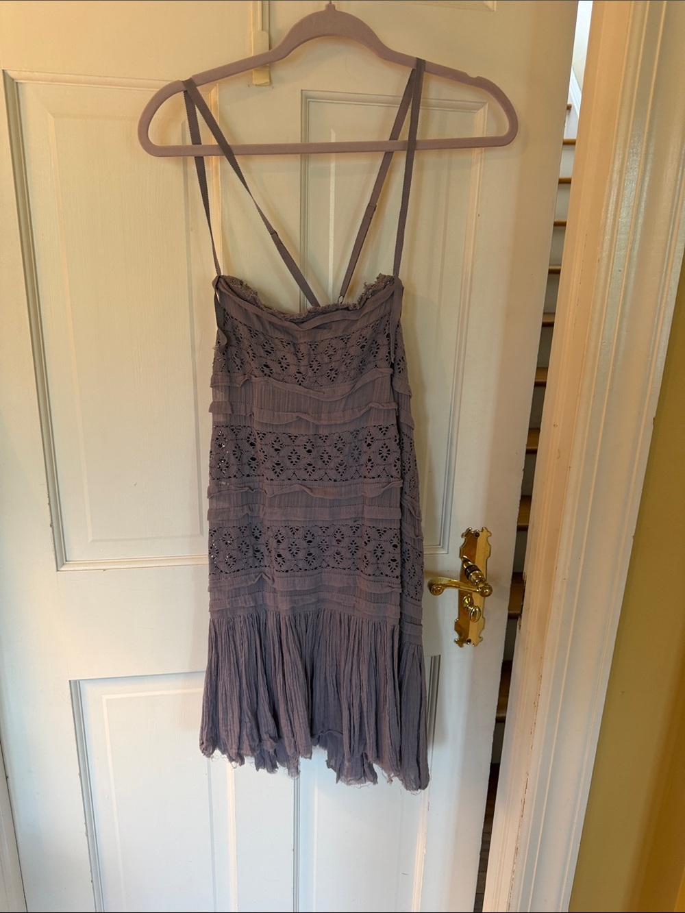 Free People Lavender Lace-Trim Spaghetti Strap Mini Dress